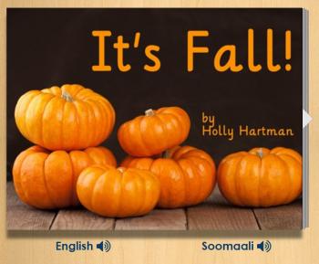 Picture of book titled It's Fall! by Holly Hartman with small pumpkins on the cover