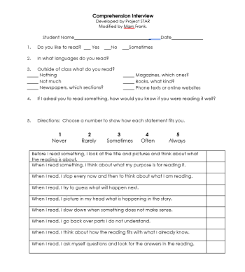 Comprehension interview form