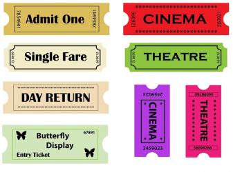 multi-colored theater tickets