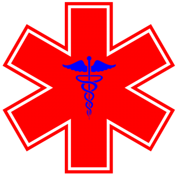 red medical cross with blue doctor staff