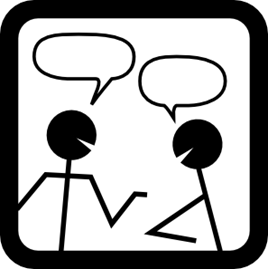 Two stick figures speaking to each other