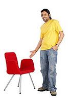 Man with red chair
