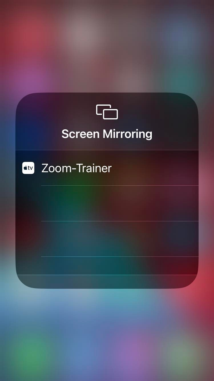The image shows an iPhone screen where the user chooses which device's screen to share.