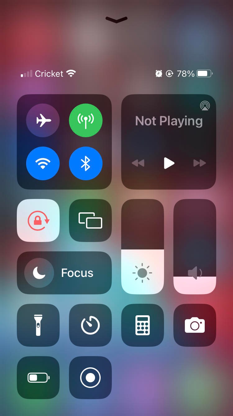 The image shows an iPhone's control center.
